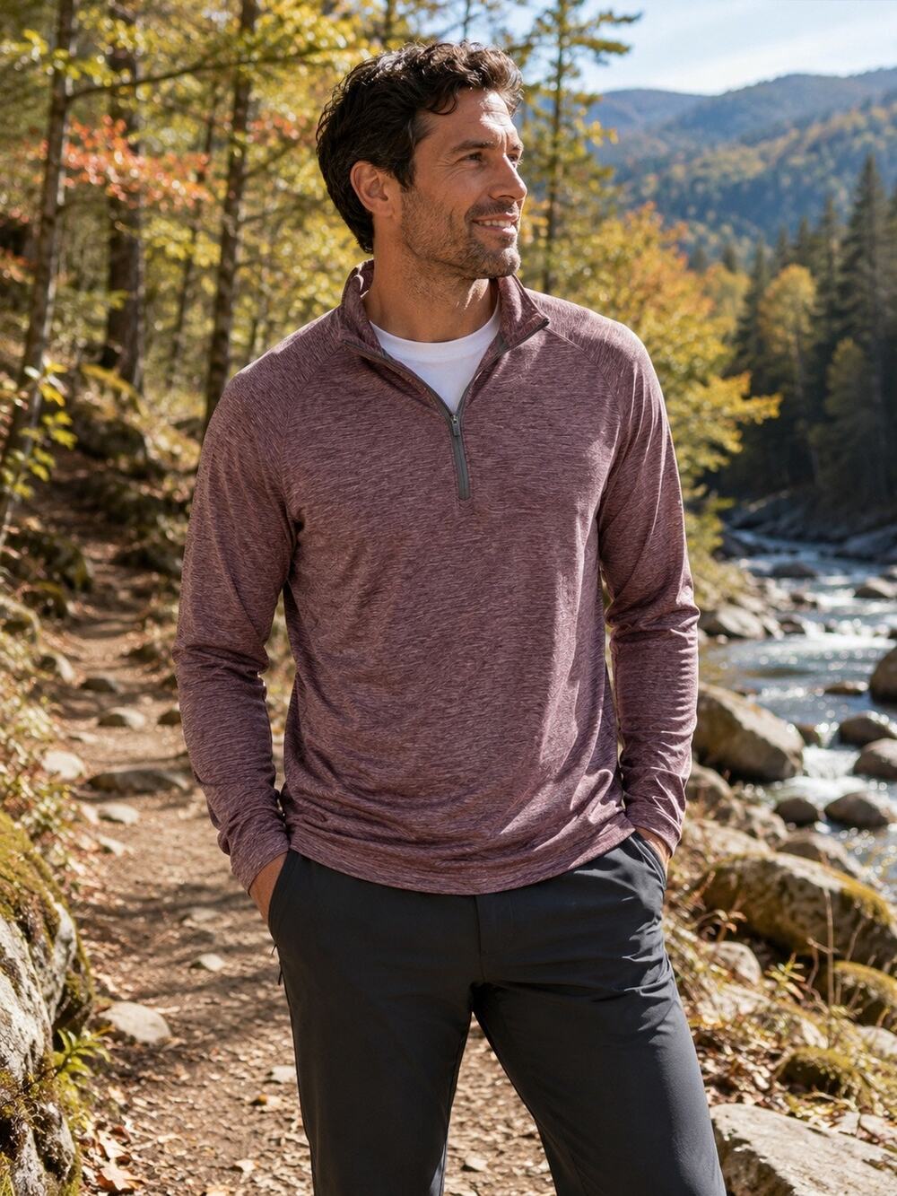 Performance Quarter Zip Pullover Mens Large Heather Burgundy Outdoor Trails Golf